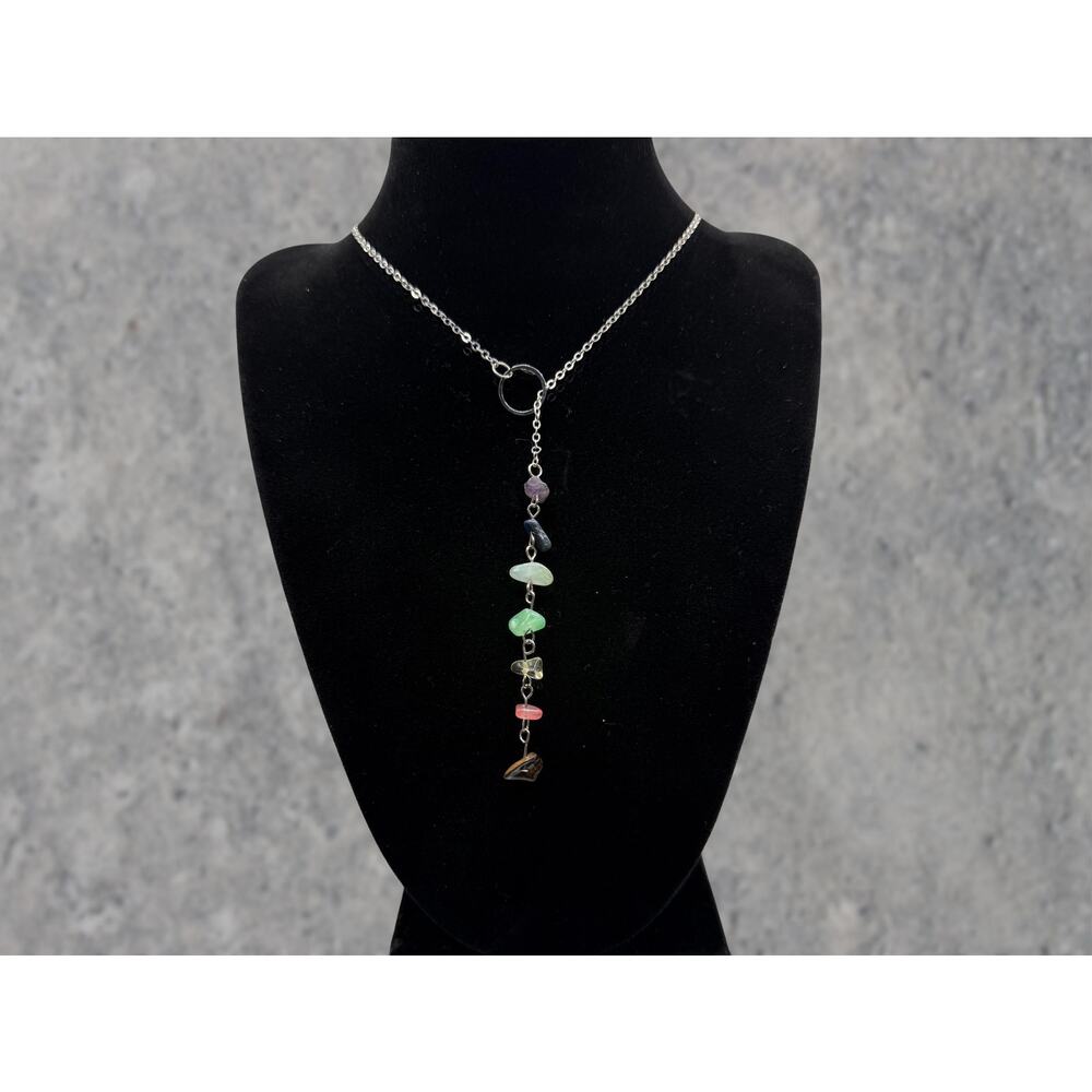 Chakra Lariat Necklace, Boho Silver Spiritual Jewelry